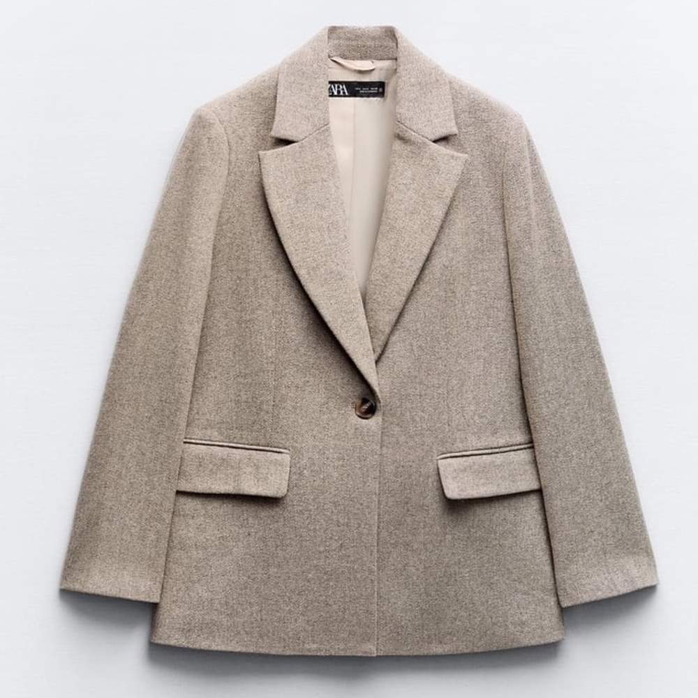 Zara Herringbone Wool Blazer - Picture 2 of 16